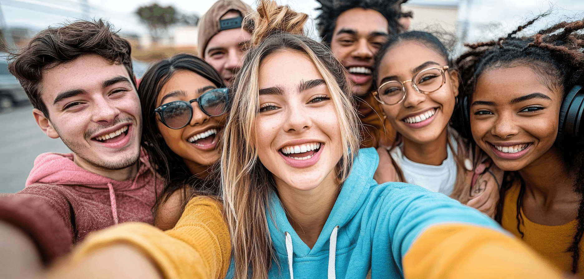 Happy college students celebrating together
